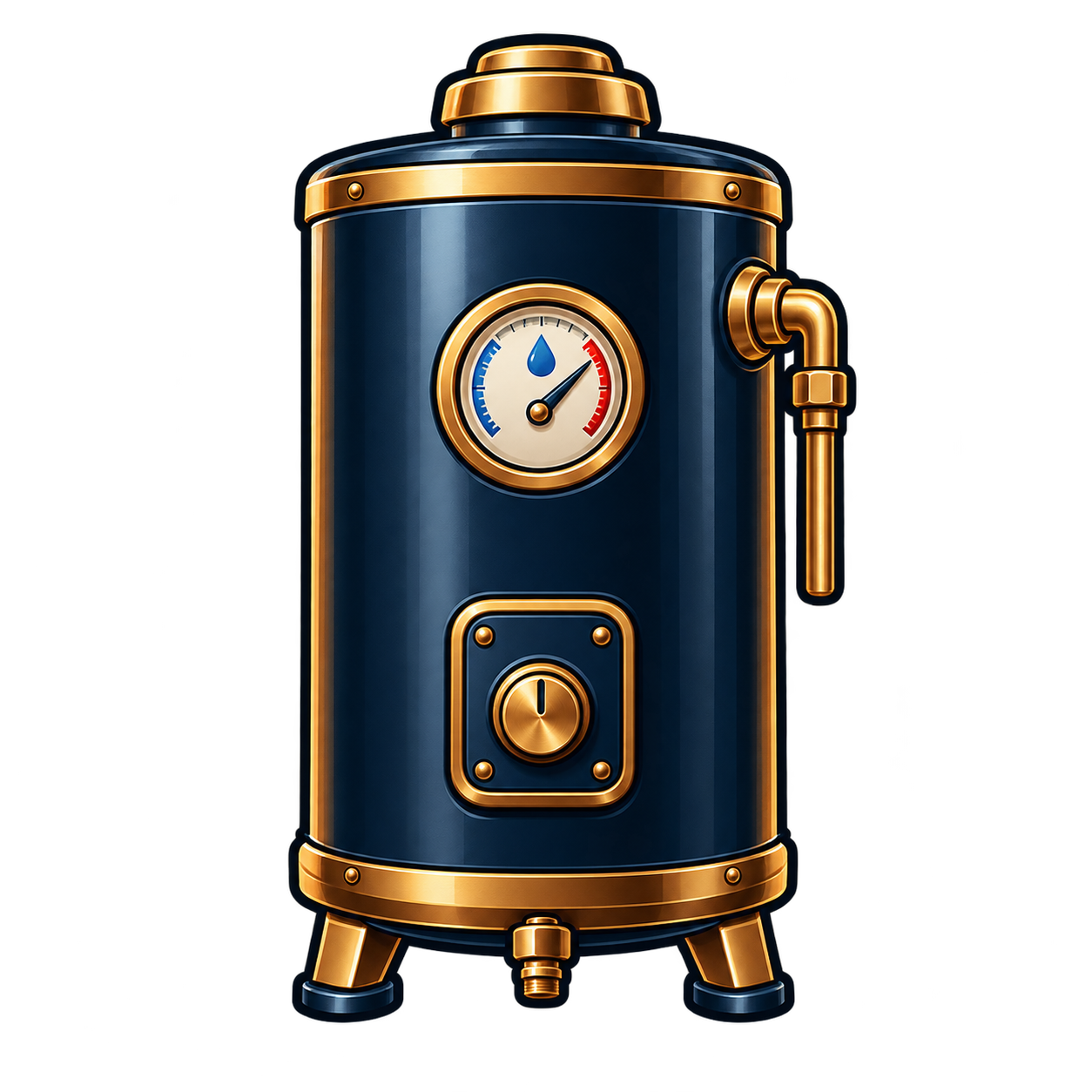 Navy and brass water heater